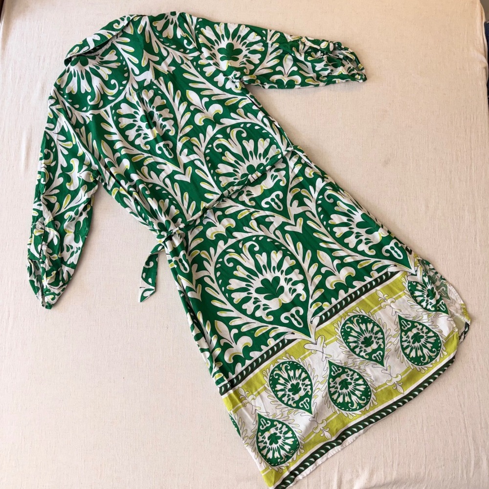 Anthropologie Figueroa & Flower Green White Belted Shirt Dress Large - Picture 3 of 11
